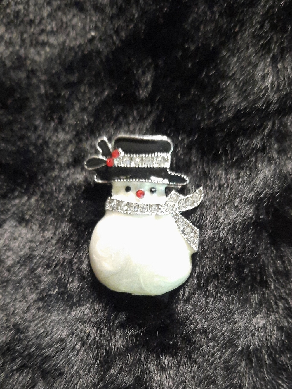 Snowman Brooch Pin with Black Hat and White Body